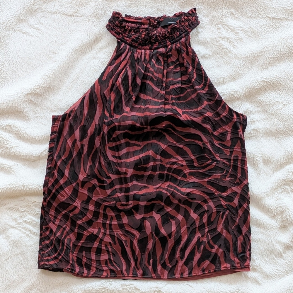 NWOT White House Black Market Red/Black Animal Print Sleeveless Blouse Size 0/XS